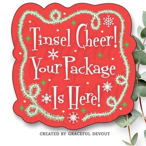 Tinsel Cheer Your Package Is Here! -2" (inches) Sticker(96ct.) [GD174-96]